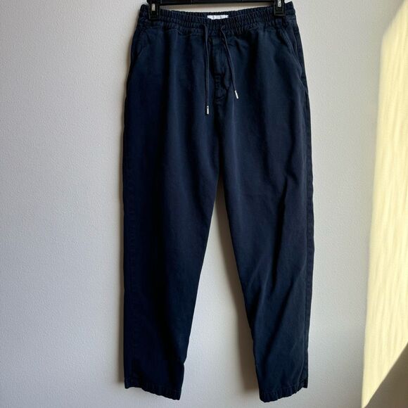 Mr Porter Mr P Straight Leg Cotton Blend Twill Drawstring Trousers Navy Size 34 - Picture 2 of 7